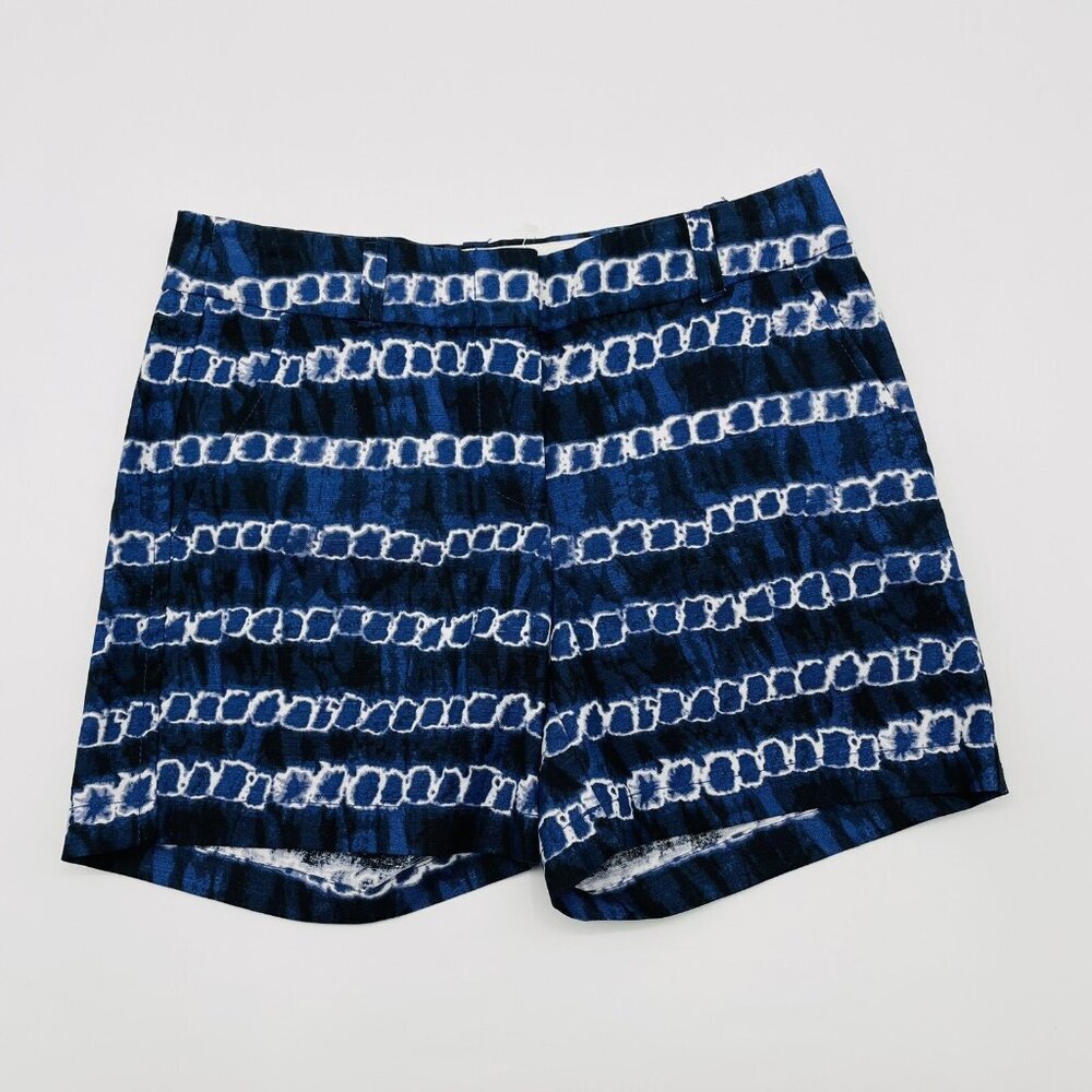J Crew Womens Size 00 Linen‎ Cotton Blend Tie Dye Printed Chino Shorts Blue 2506